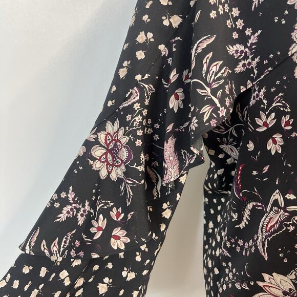 Le Gali Blouse Top size XL Black Red Purple Floral Ruffle Peasant Style Womens - Picture 5 of 9